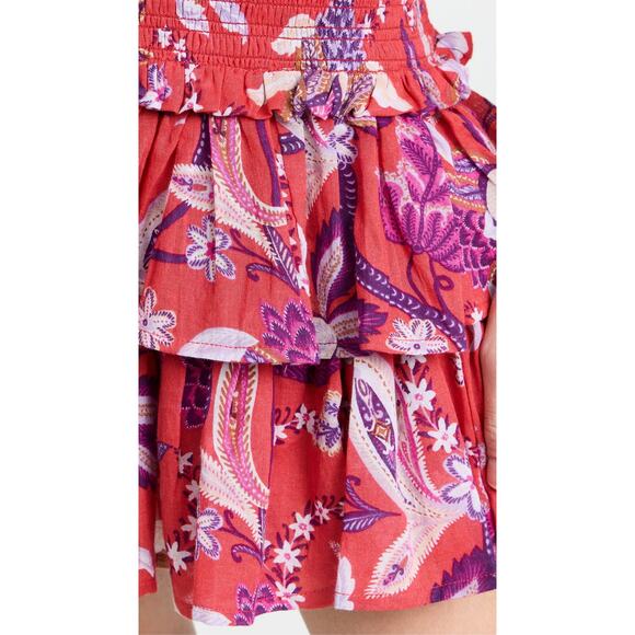 SUNDRY Floral Tiered Skirt Red Smocked Ruffle Lightweight Women's 1 / US S - Picture 8 of 14